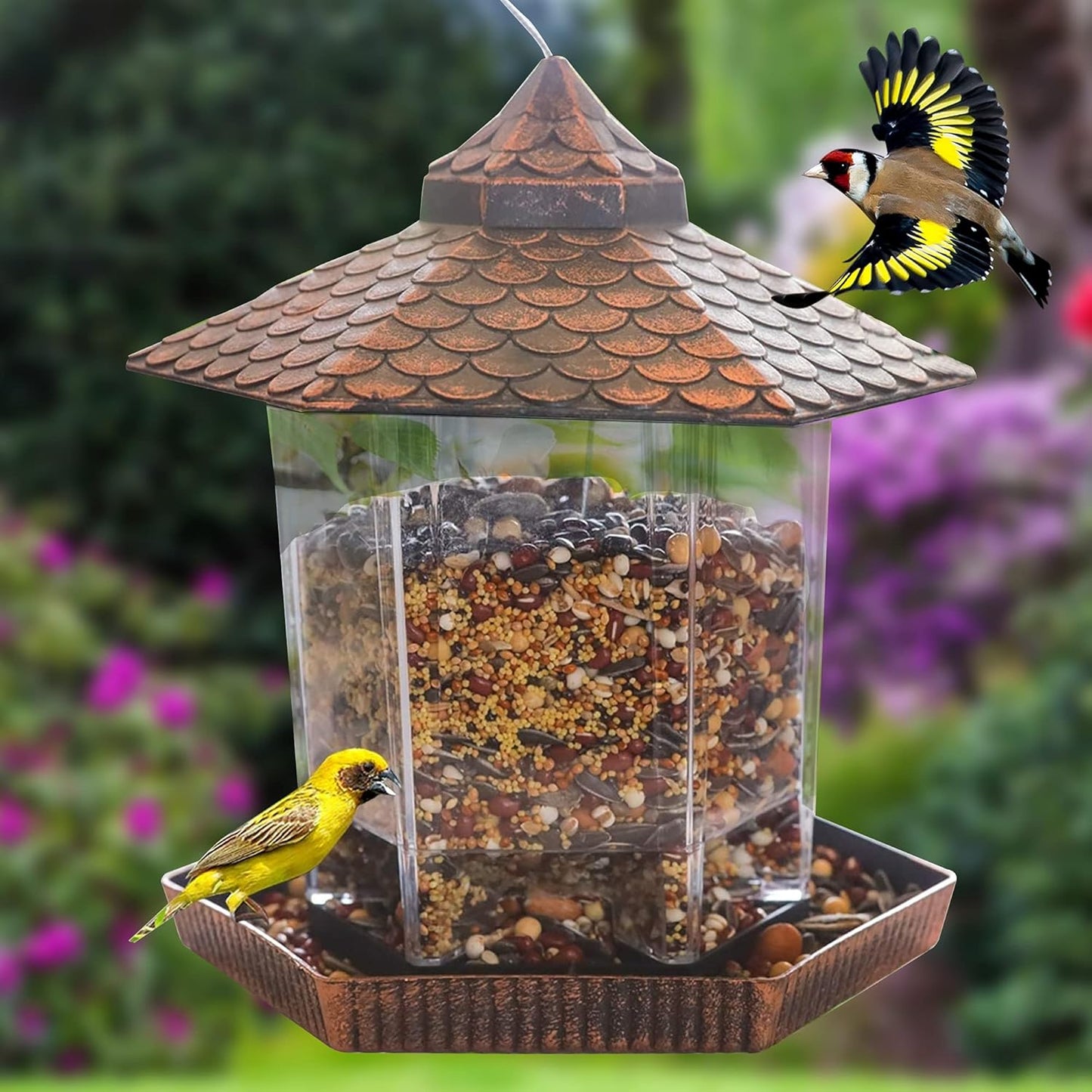 Rustic Bird Feeder with Metal Roof Outdoor