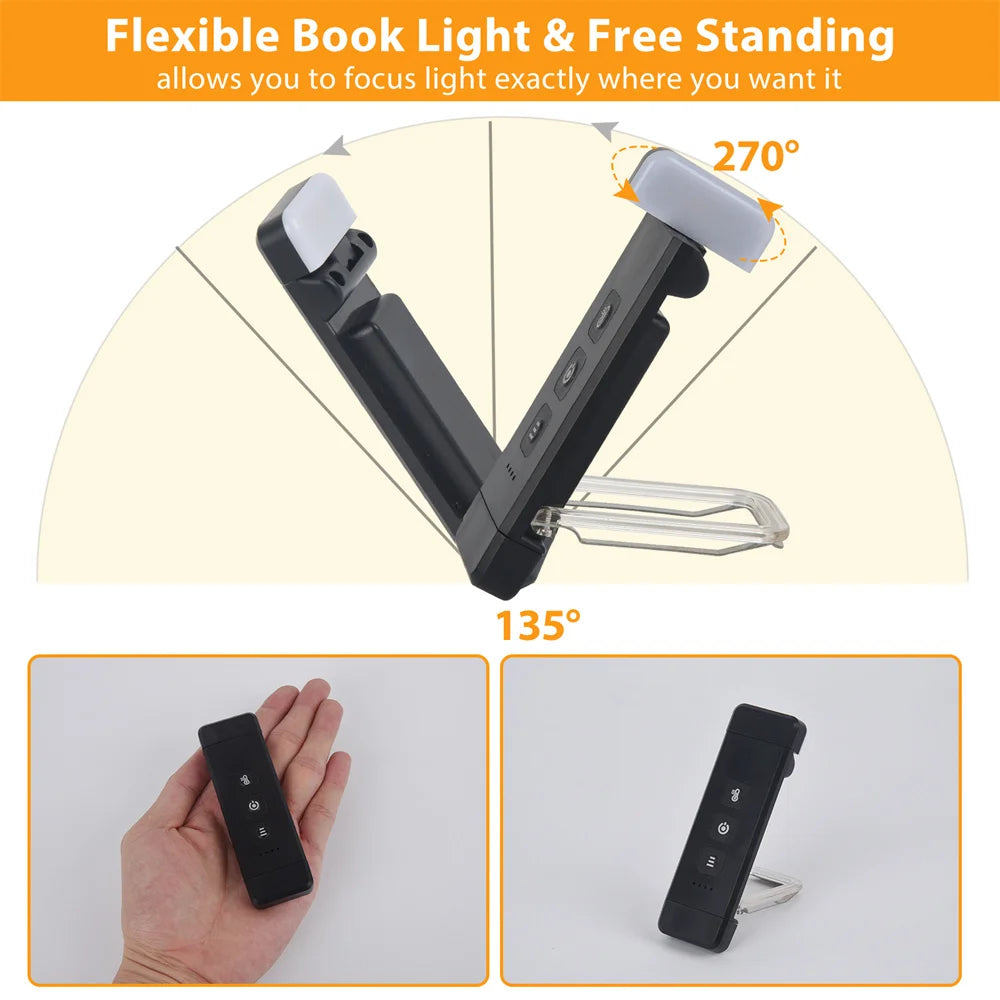 Compact LED Reading Light with Clip and USB Recharge