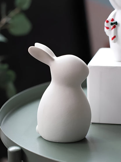 Simple White Ceramic Bunny Figurine Decoration