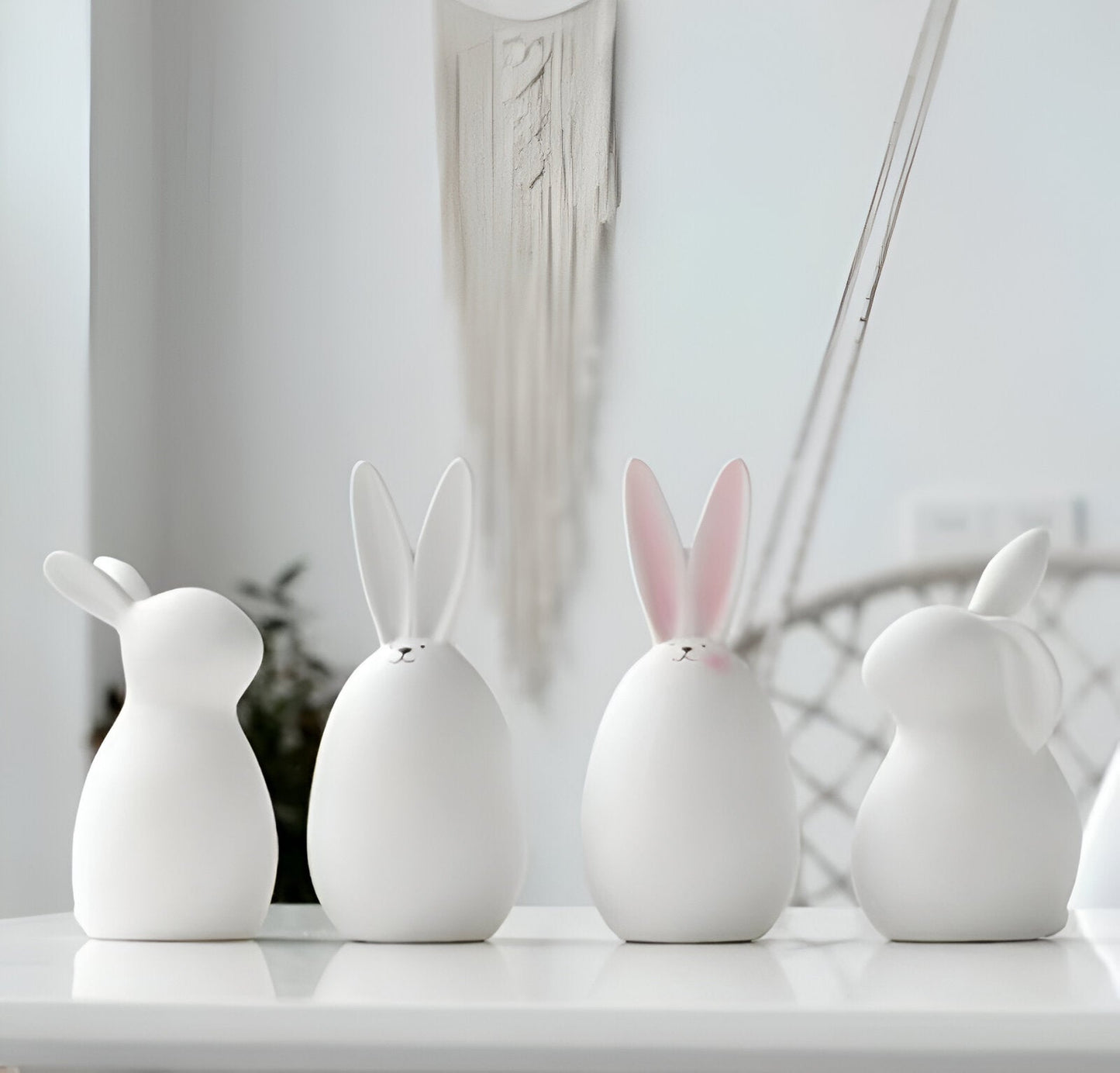 Simple White Ceramic Bunny Figurine Decoration