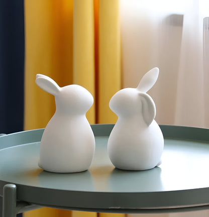 Simple White Ceramic Bunny Figurine Decoration
