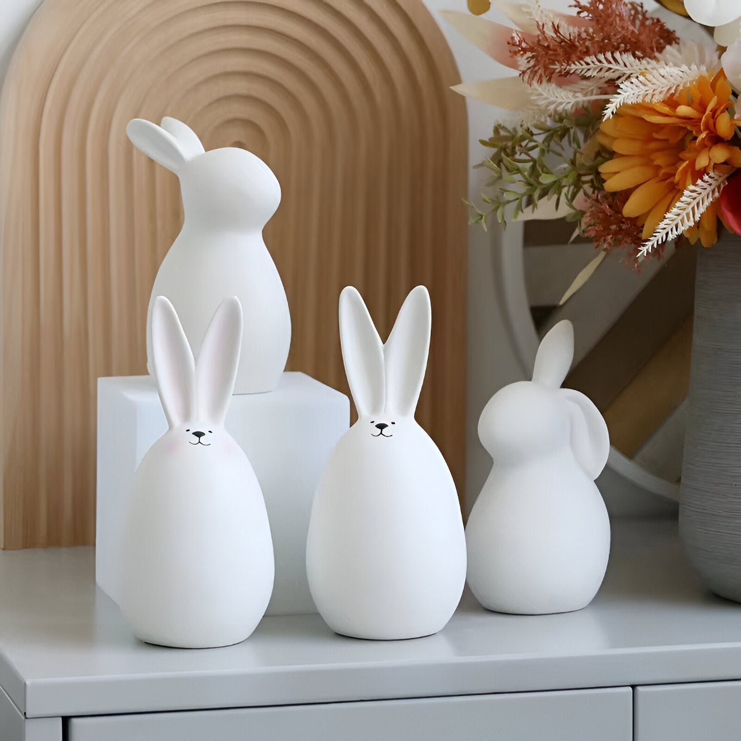 Simple White Ceramic Bunny Figurine Decoration - Fesara
