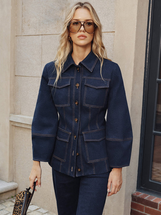 Classic Contrast Denim Jacket - Fesara