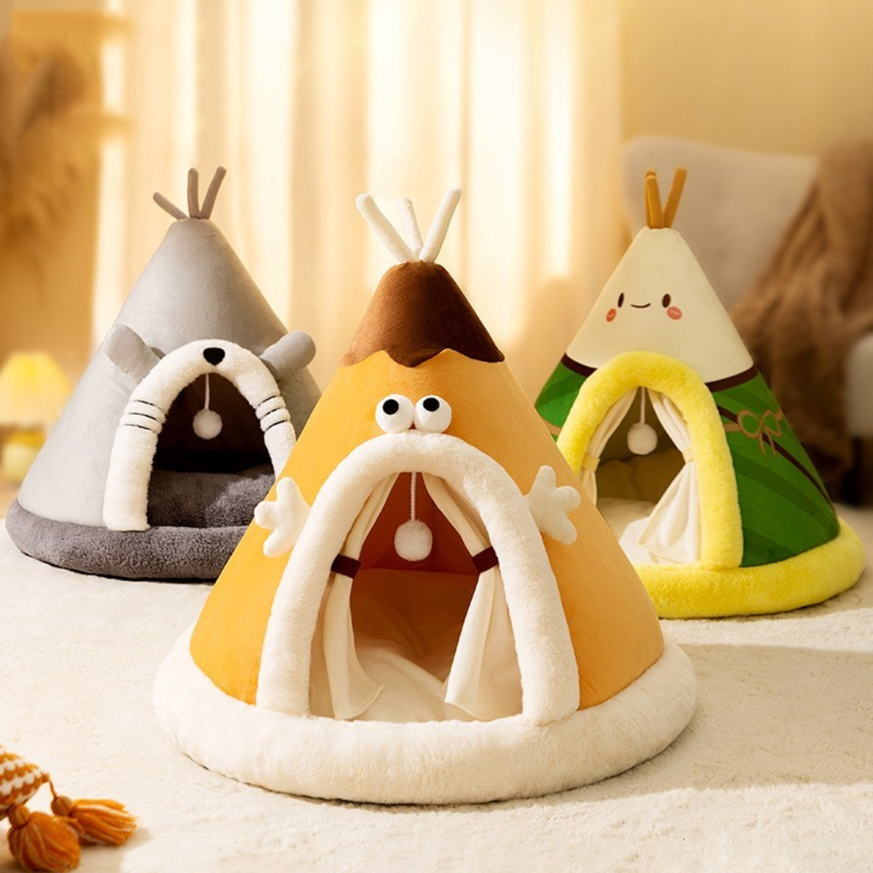 CozyNest | Elegant Soft Fleece Heated Cat Tent Bed 4