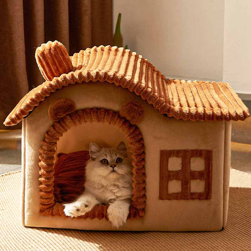 CozyNest | Plush Safe Indoor Cat Bed with House Design and Cave Style 1