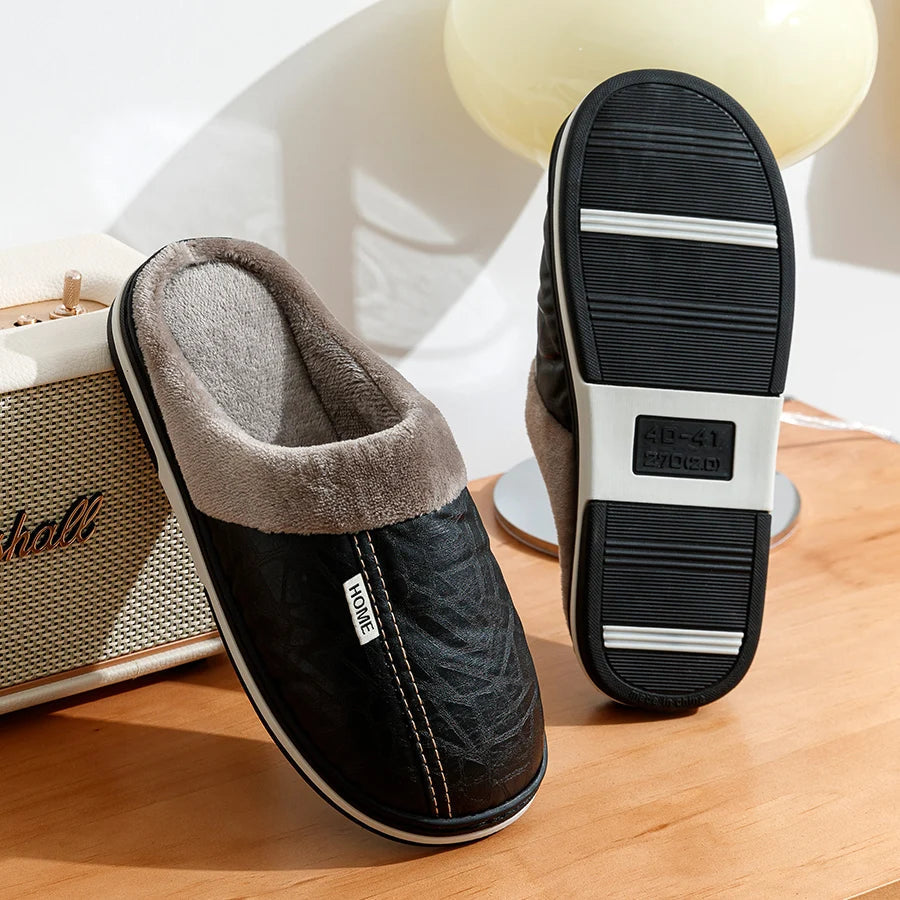 CozyNest | Warm Waterproof PU Leather Men's Slippers for Winter 4