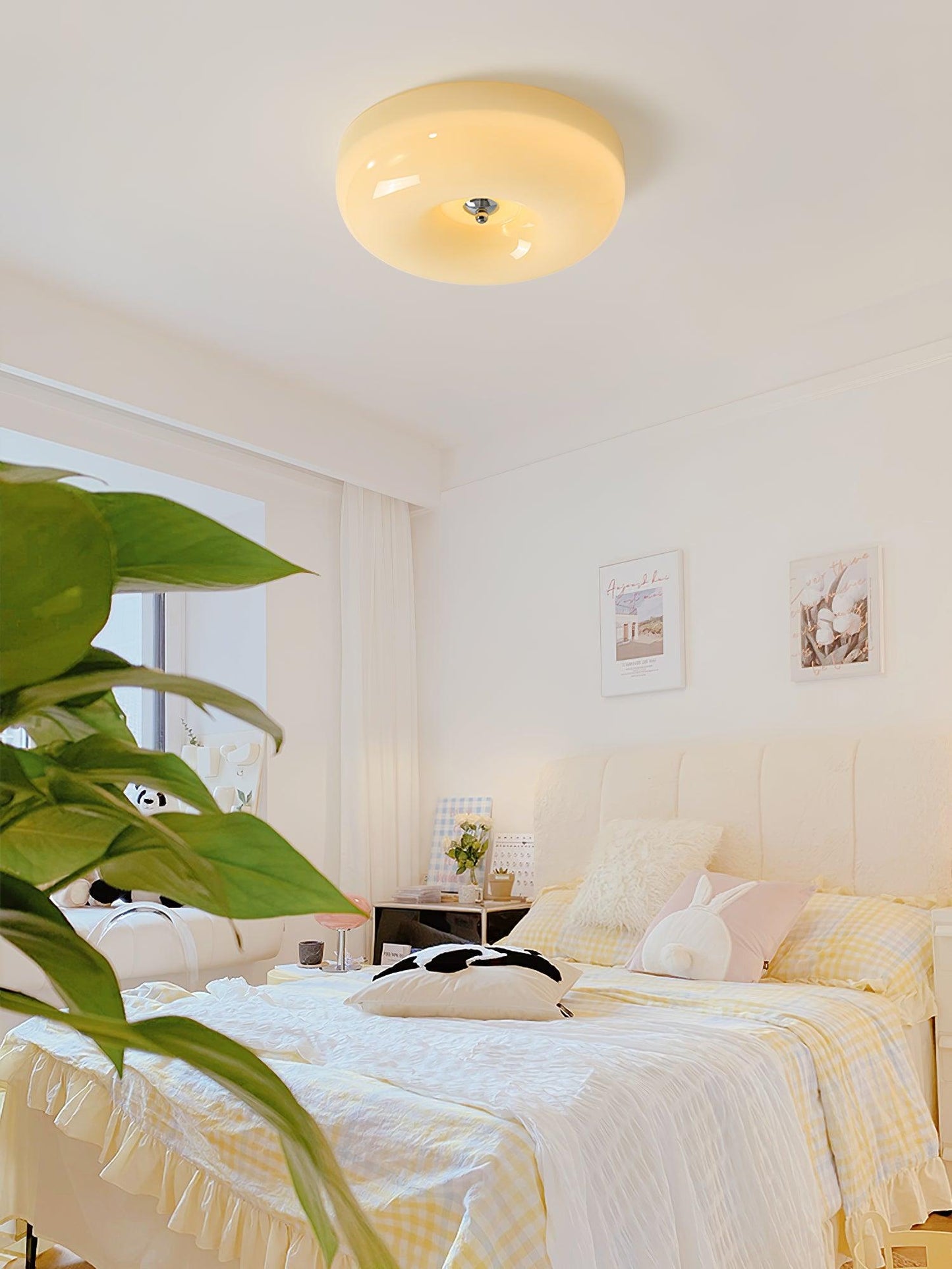 Soft White Glass Semi Flush Ceiling Light Fixture