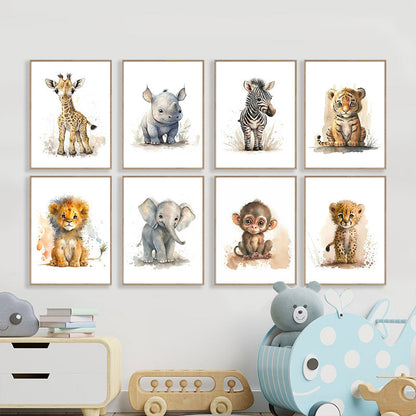 Fun Animal Wall Art Set of 8 Colorful Prints