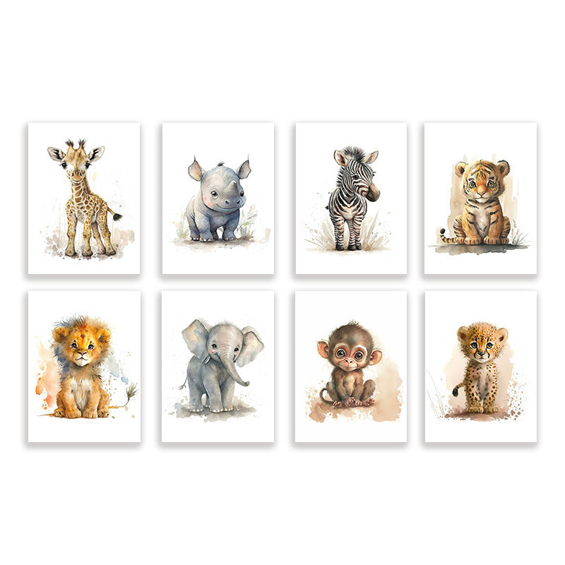 Fun Animal Wall Art Set of 8 Colorful Prints