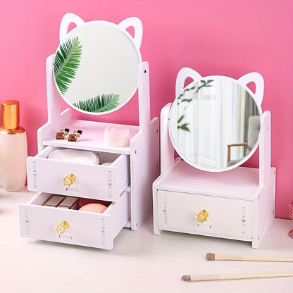 Cat Ear Beauty Mirror with Built-in Storage