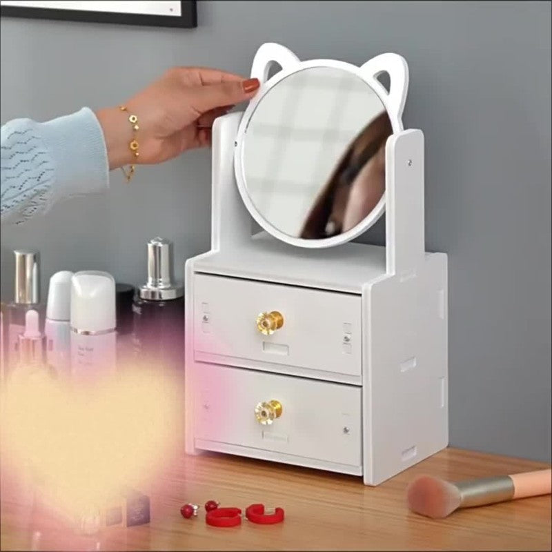 Cat Ear Beauty Mirror with Built-in Storage