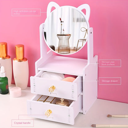 Cat Ear Beauty Mirror with Built-in Storage