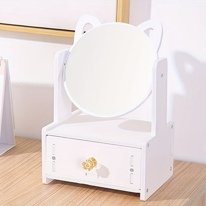 Cat Ear Beauty Mirror with Built-in Storage