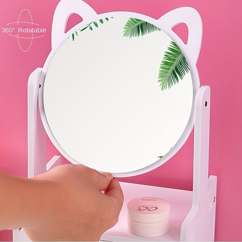 Cat Ear Beauty Mirror with Built-in Storage