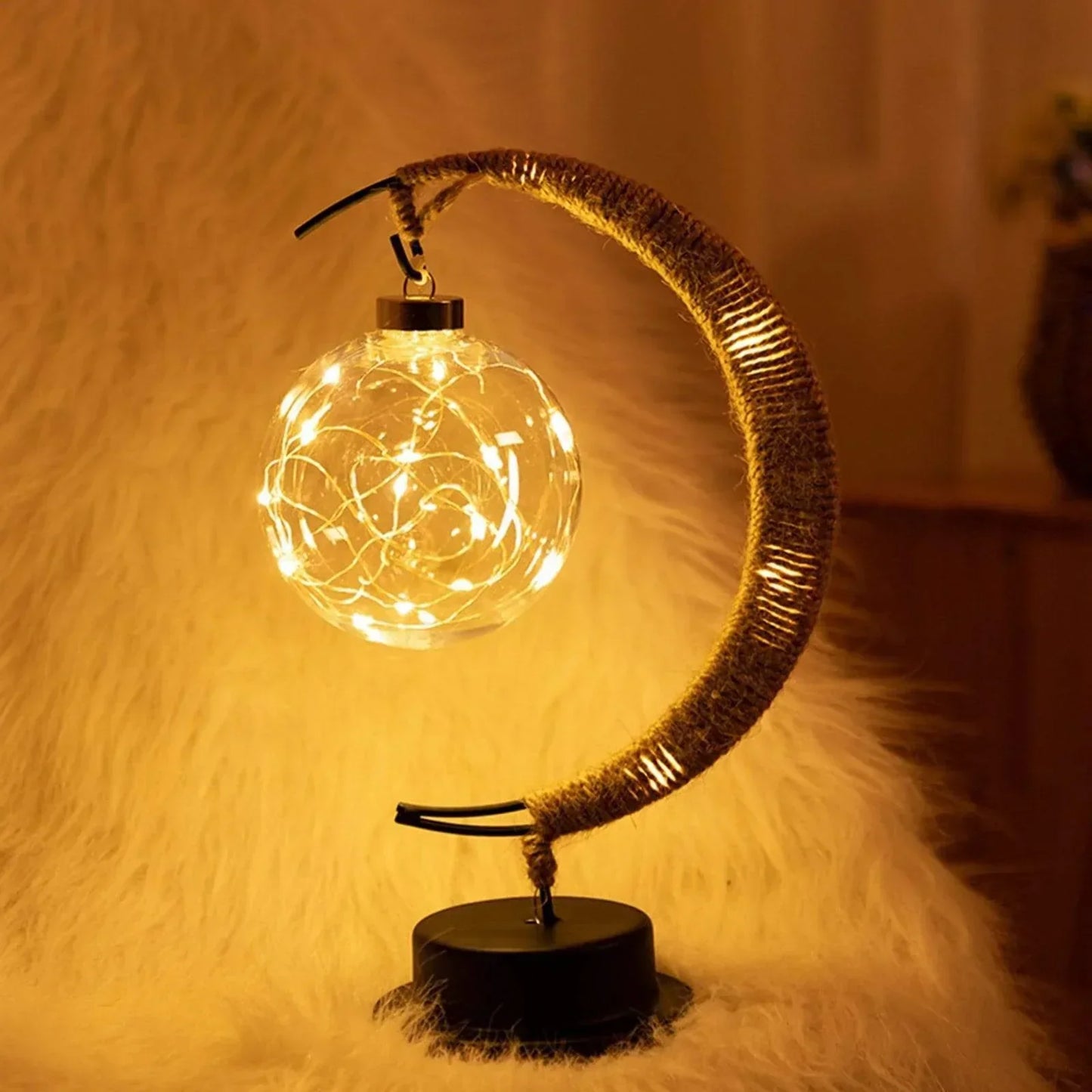 Stylish Wicker Moon Table Lamp