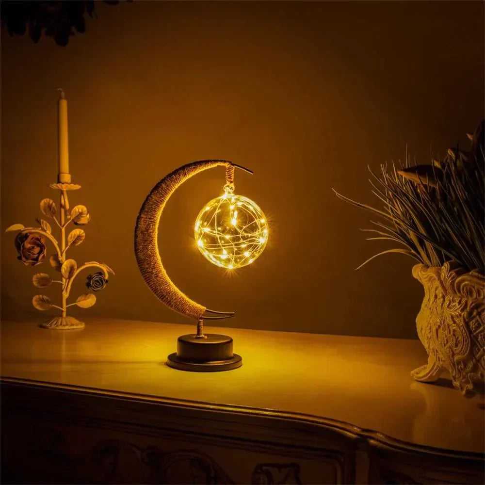 Stylish Wicker Moon Table Lamp