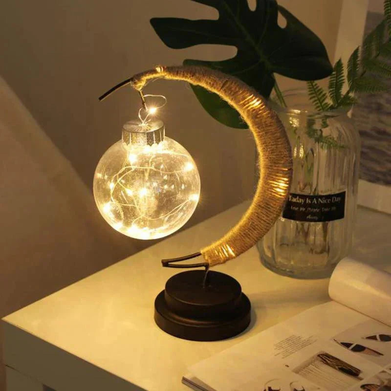 Stylish Wicker Moon Table Lamp