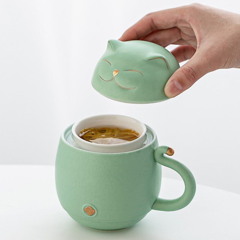 Adorable Kitty Ceramic Tea Infuser Cup
