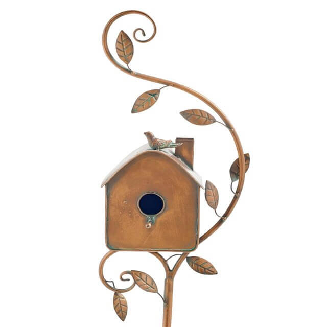 Rustic Metal Birdhouse Garden Stake