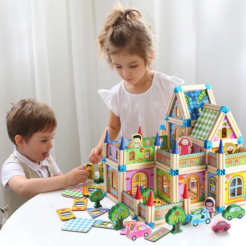 Colorful Wooden Building Blocks Set