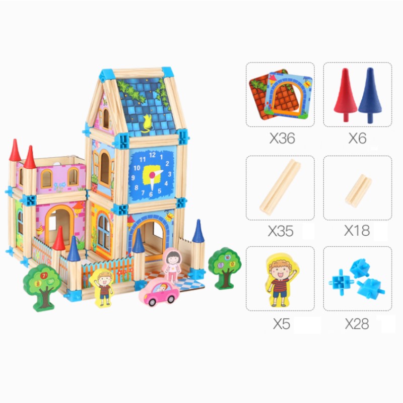 Colorful Wooden Building Blocks Set
