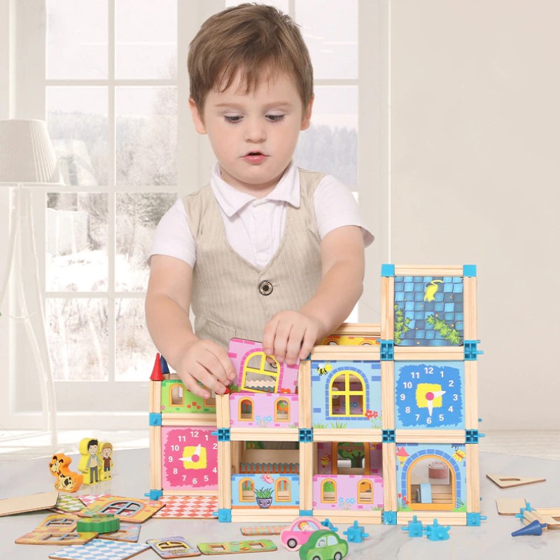 Colorful Wooden Building Blocks Set