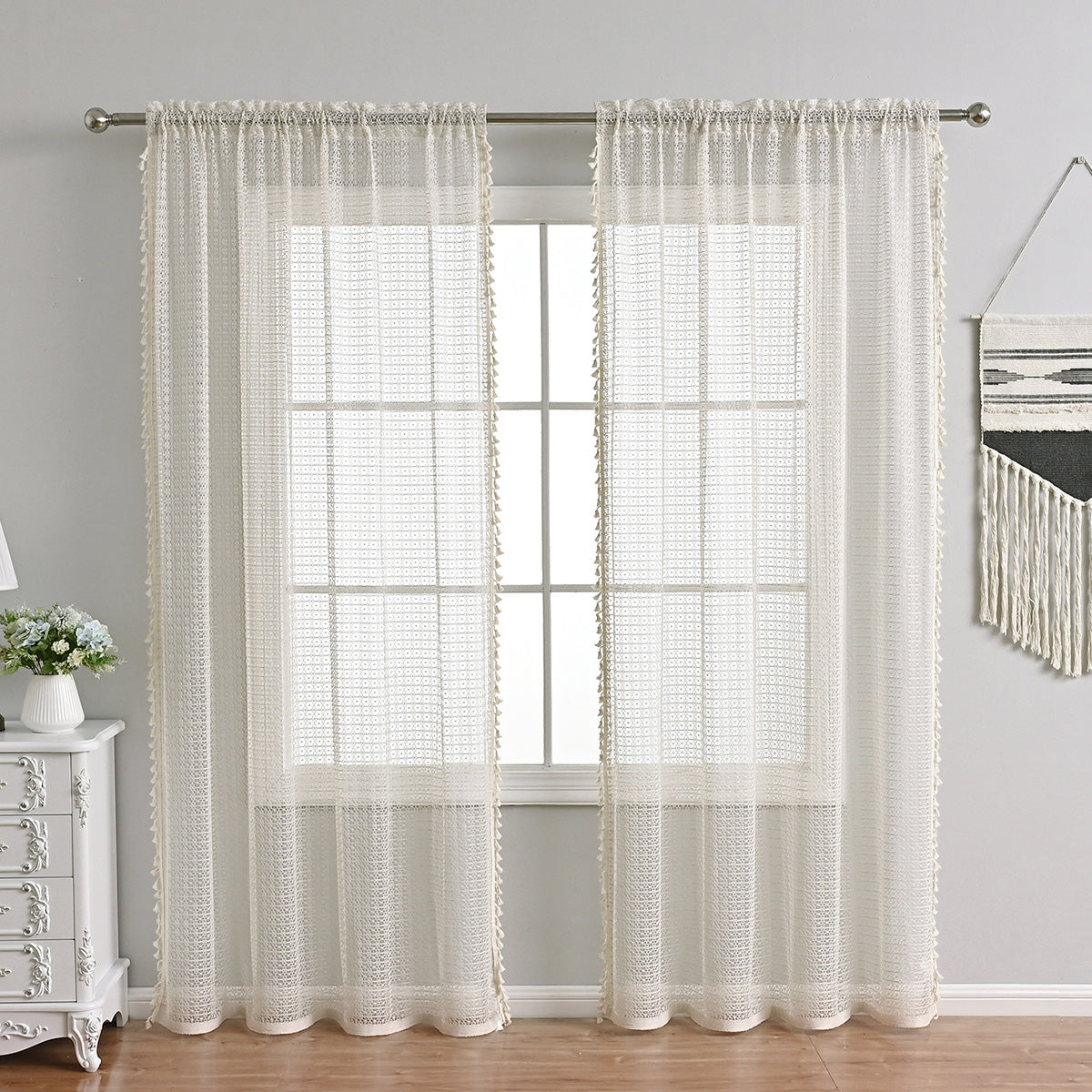 Elegant Sheer Curtain Beige Drapes - Fesara