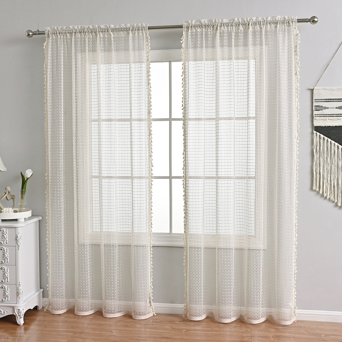 Elegant Sheer Curtain Beige Drapes