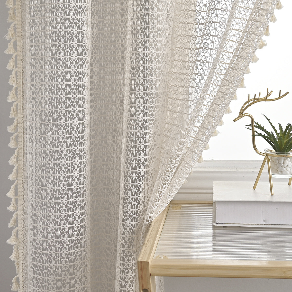 Elegant Sheer Curtain Beige Drapes