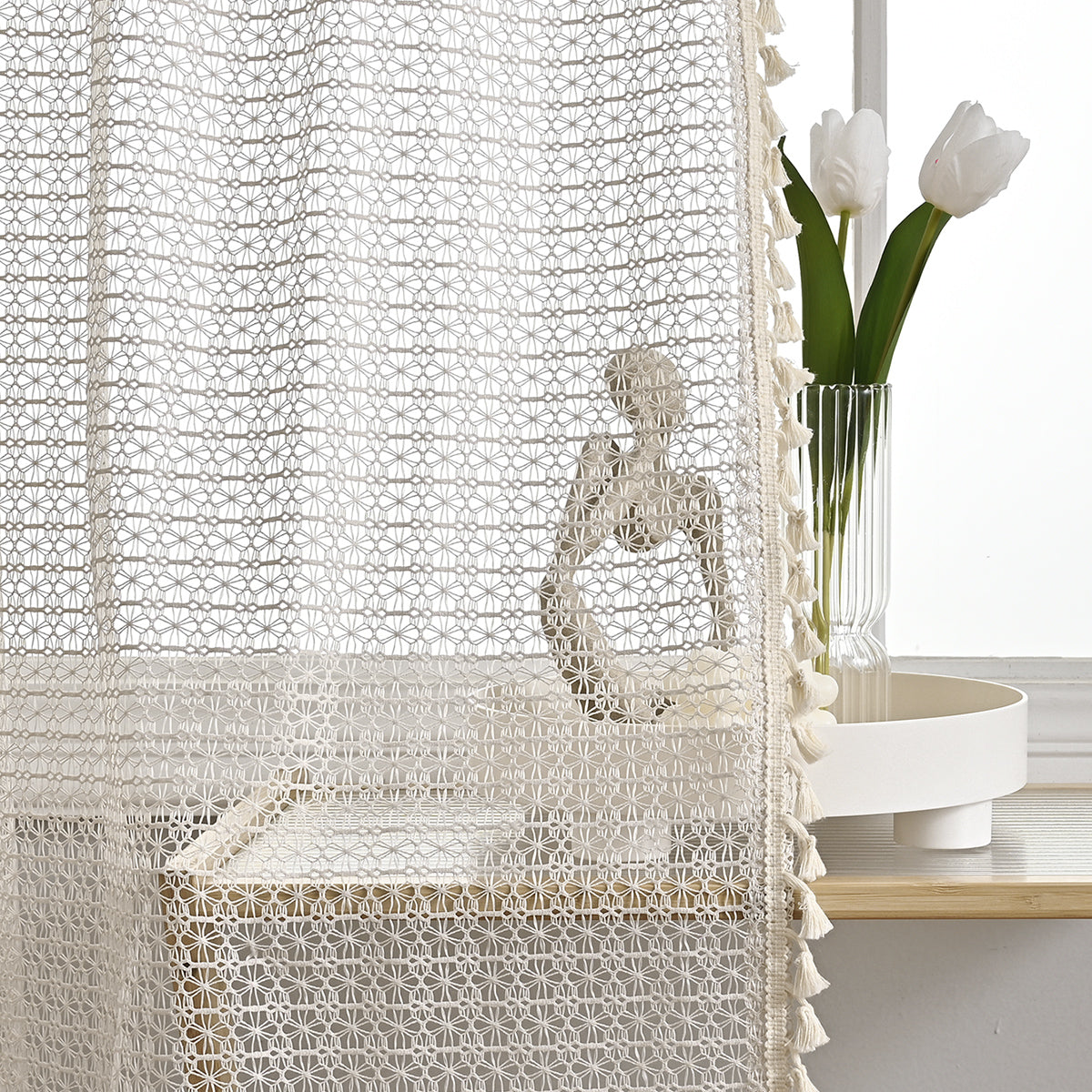 Elegant Sheer Curtain Beige Drapes