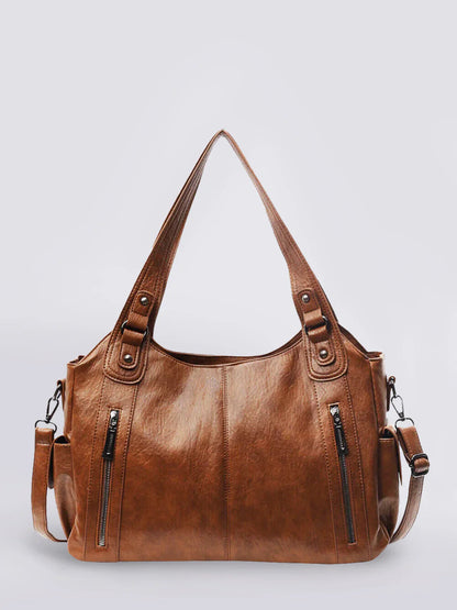 Stylish Black Faux Leather Tote Bag for Ladies - Fesara
