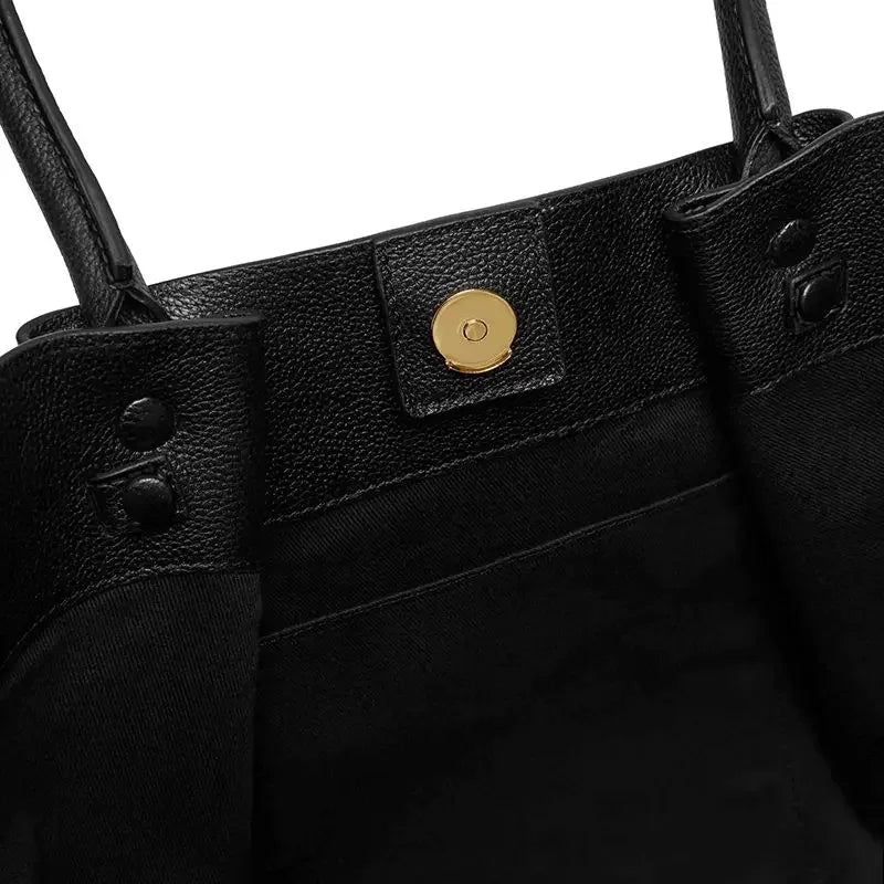 Large Leather Shoulder Handbag with Gold Buckle
