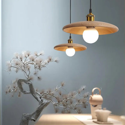 Nordic Wood Pendant Light LED Glass Ceiling Fixture