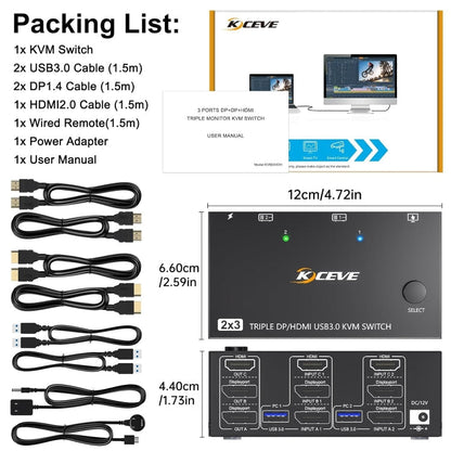 Ultra HD Triple Monitor KVM Switch with USB 3.0