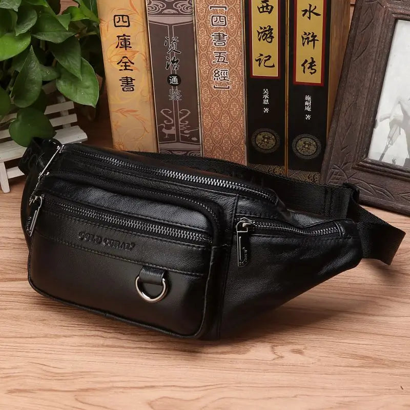 Real Leather Men's Belt Bag - Large Crossbody Travel Pouch - Fesara