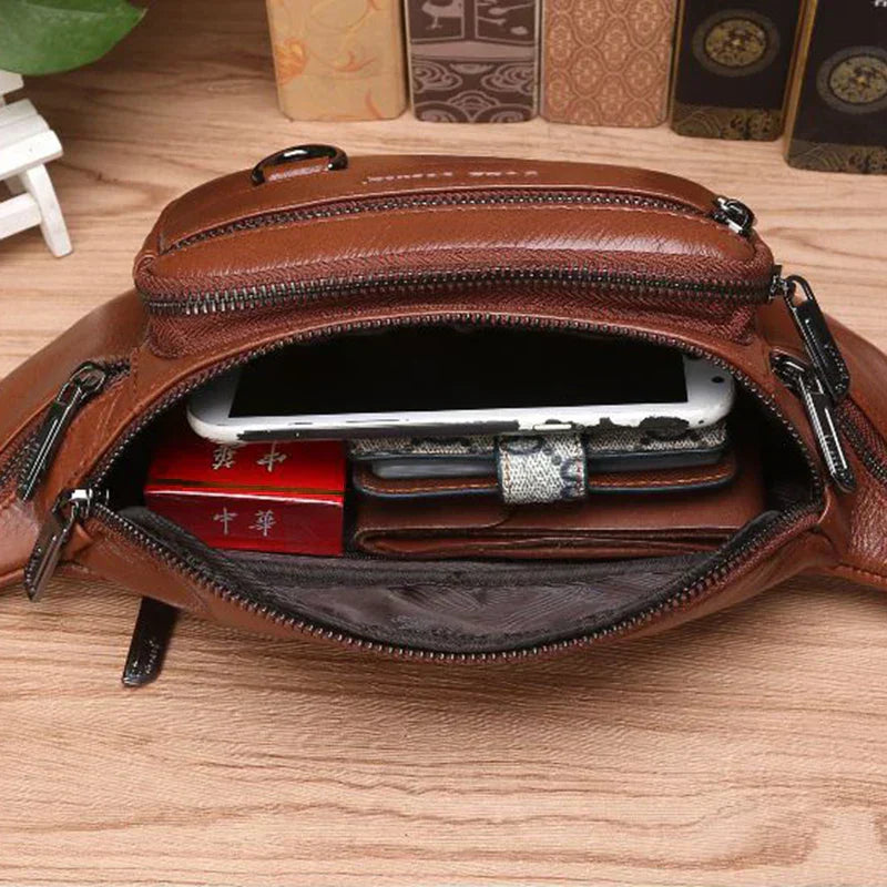 Authentic Leather Waist Bag for Men - Large Crossbody Pack