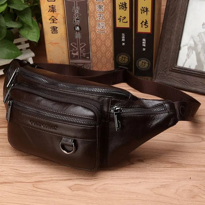 Authentic Leather Waist Bag for Men - Large Crossbody Pack