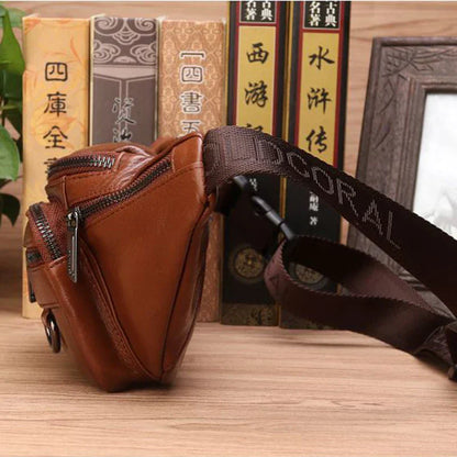 Real Leather Men's Belt Bag - Large Crossbody Travel Pouch