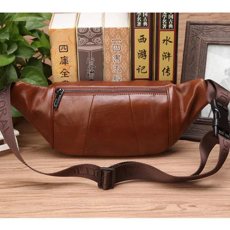 Real Leather Men's Belt Bag - Large Crossbody Travel Pouch