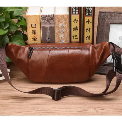 Real Leather Men's Belt Bag - Large Crossbody Travel Pouch