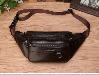 Real Leather Men's Belt Bag - Large Crossbody Travel Pouch