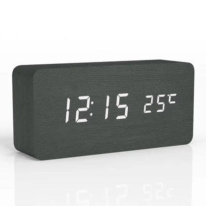 Natural Wood Digital Alarm Clock with LED Display - Fesara