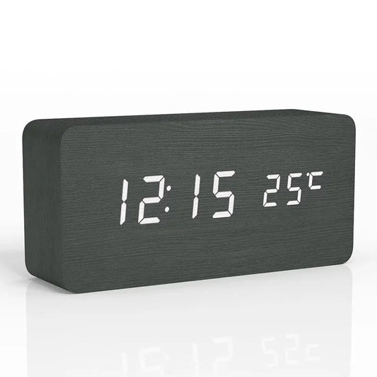 Natural Wood Digital Alarm Clock with LED Display - Fesara