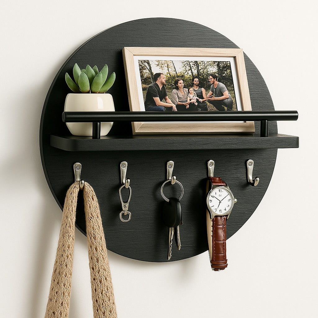 Natural Wooden Round Key Holder Rack - Fesara
