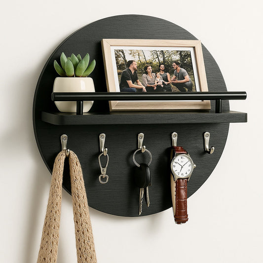 Natural Wooden Round Key Holder Rack - Fesara