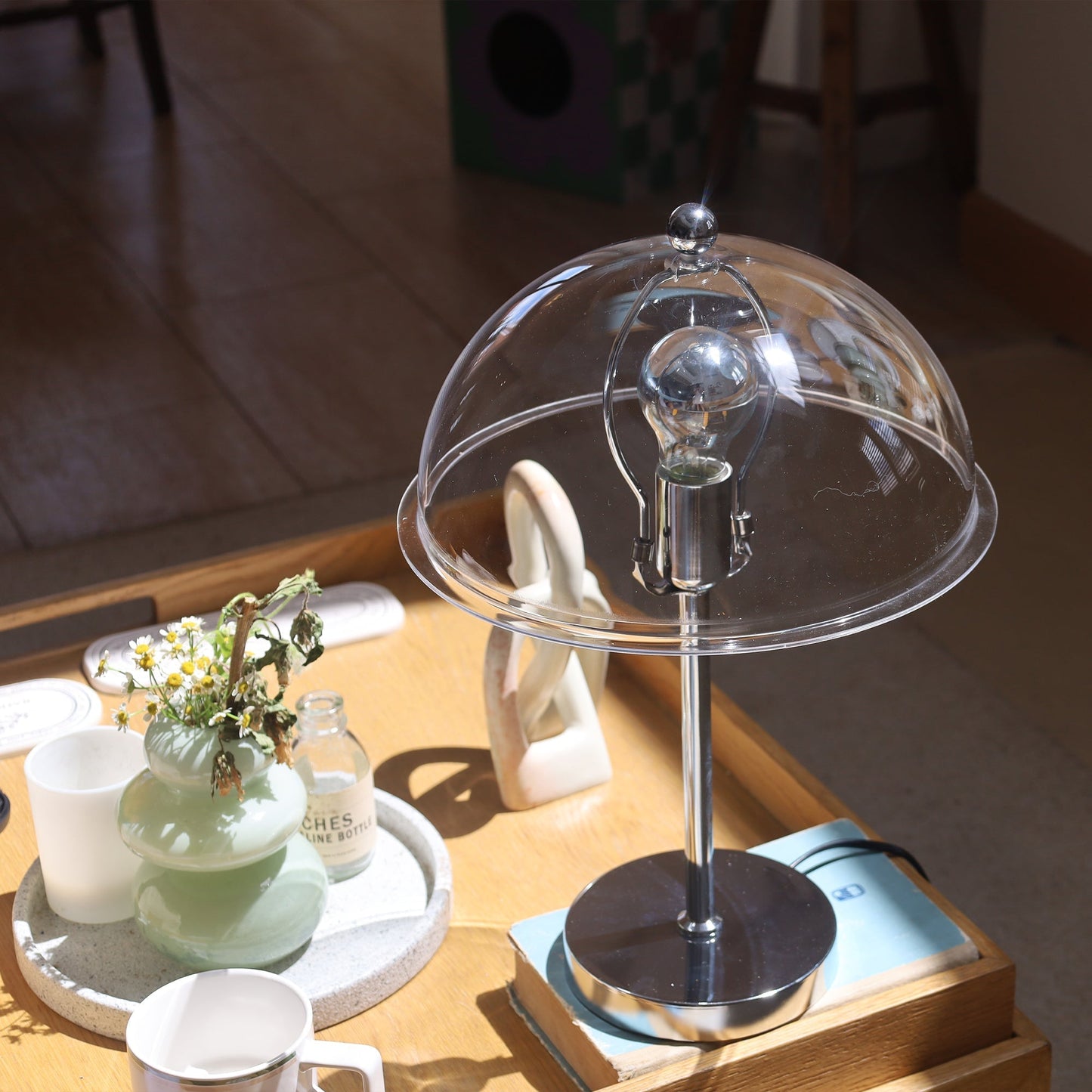 Sleek Metal Desk Lamp with Clear Glass Shade