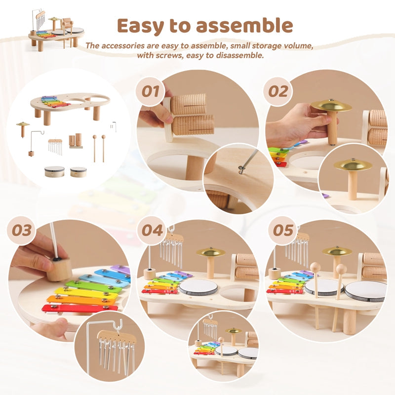 Educational Wooden Music Table for Kids - Includes Xylophone, Drums, and Cymbals! 6