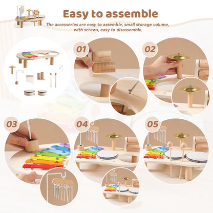 Educational Wooden Music Table for Kids - Includes Xylophone, Drums, and Cymbals! 6