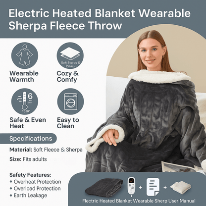 Cozy Wearable Electric Fleece Blanket for Adults