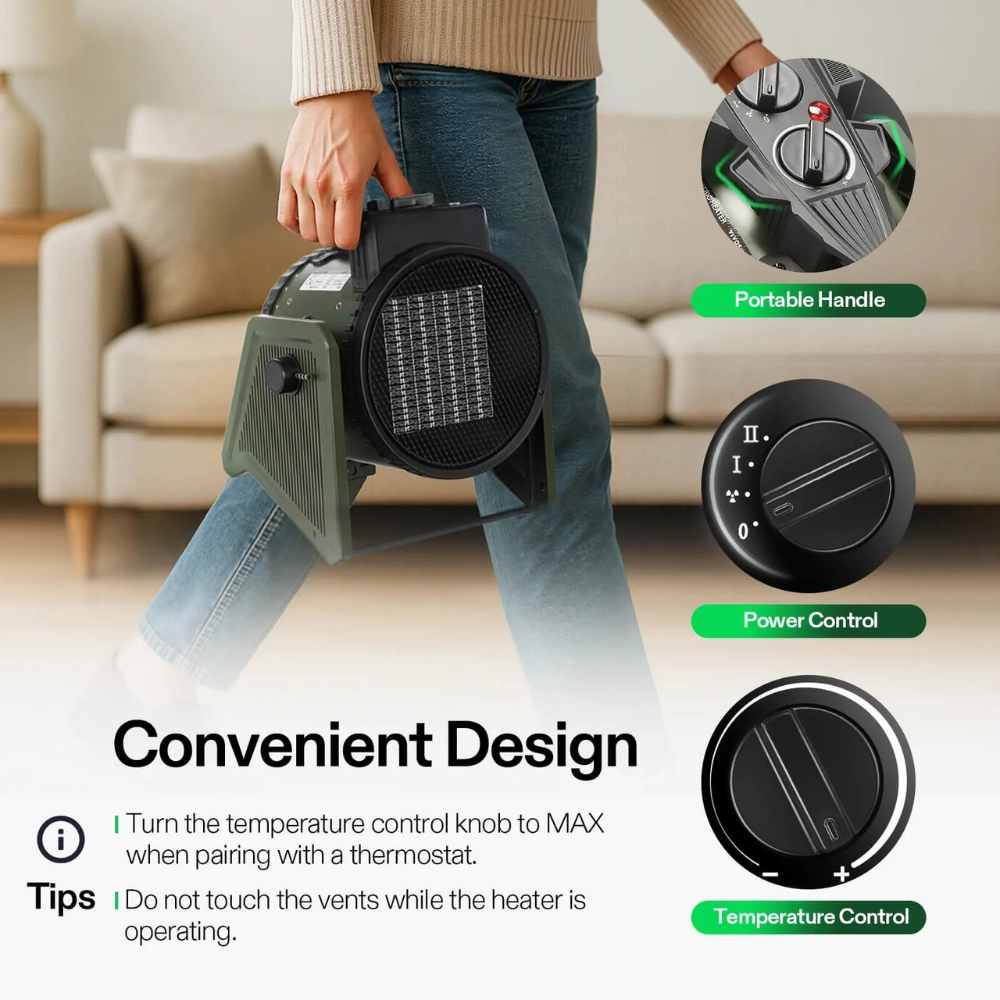 Electric Space Heater Adjustable Thermostat Greenhouse Home Use 3